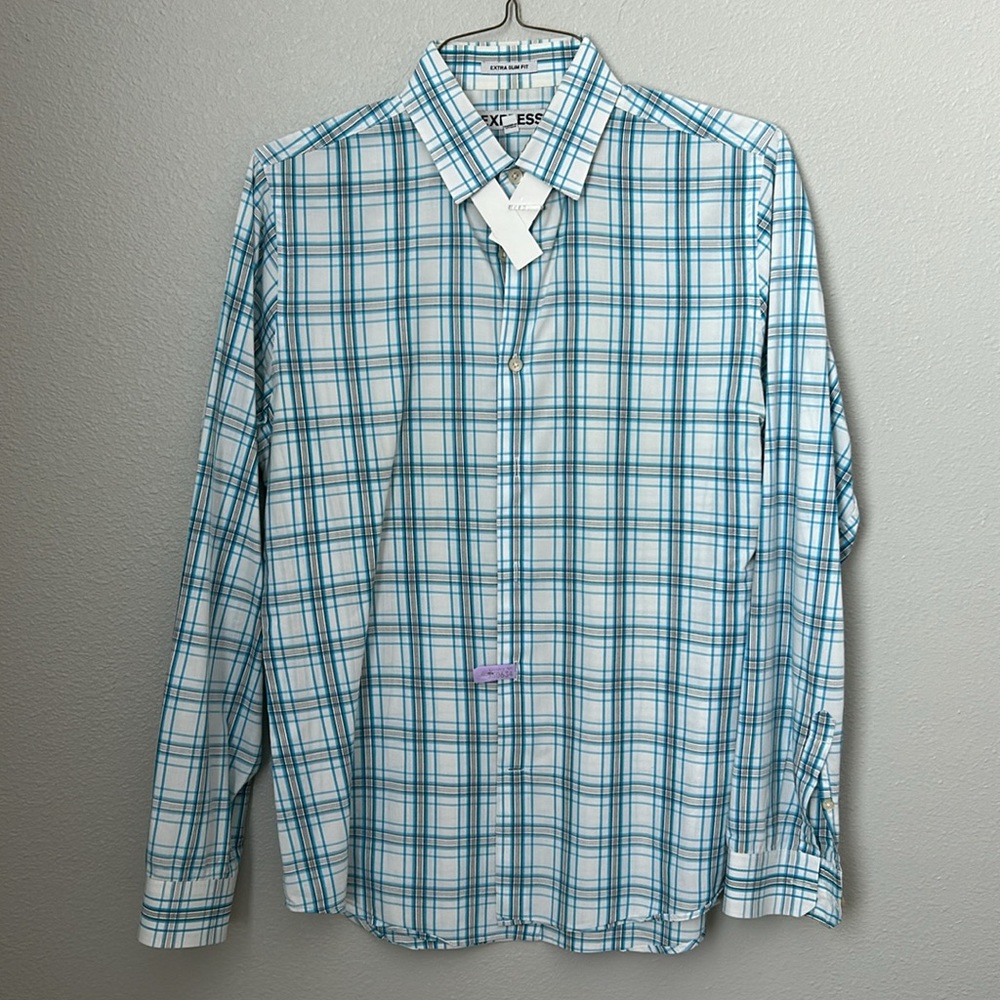 Express checkered long sleeve dress shirt